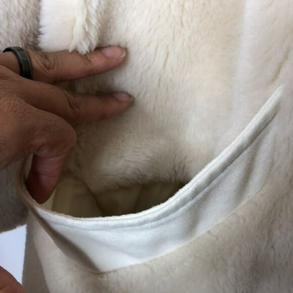 Vintage Sears Fashion Womens Teddy Coat Plush Double Breasted Cream L LARGE - Picture 4 of 7